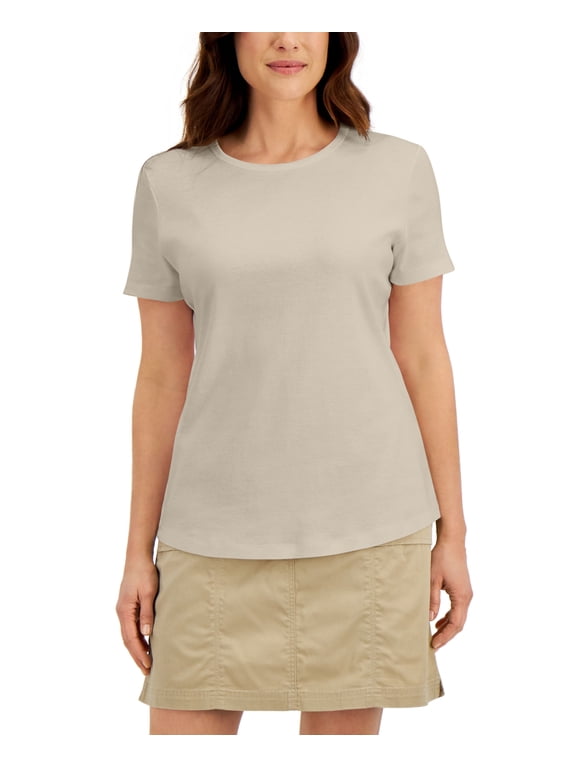 Petite Solid Crewneck Top Pebble PXS