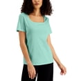 thumbnail image 1 of Karen Scott Petite Square Neck Cotton Top Aqua Ice PL, 1 of 1