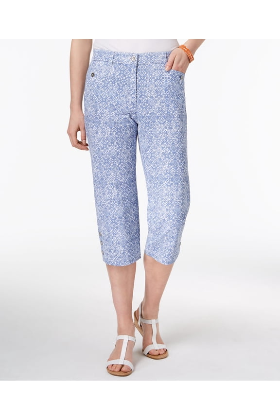 Petite Tile Print Capri Pants Blue Combo 8P