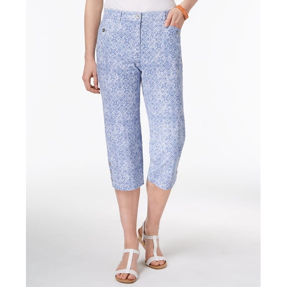 Karen Scott Petite Tile Print Capri Pants Blue Combo 8P