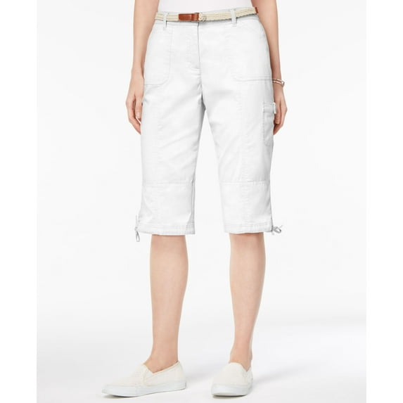 Karen Scott Petite Twill Tie Hem Bermuda Skimmers Bright White 10P