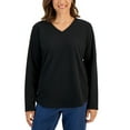 thumbnail image 1 of Karen Scott Petite V Neck Long Sleeve Microfleece Top Deep Black PS, 1 of 1