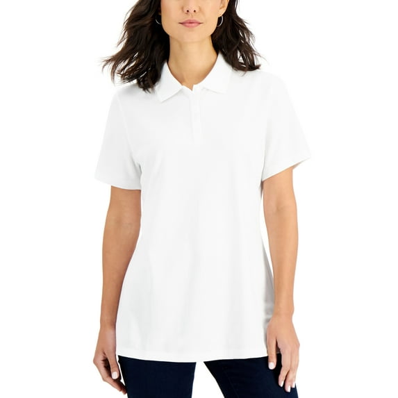 Karen Scott Pique Knit Polo Bright White M
