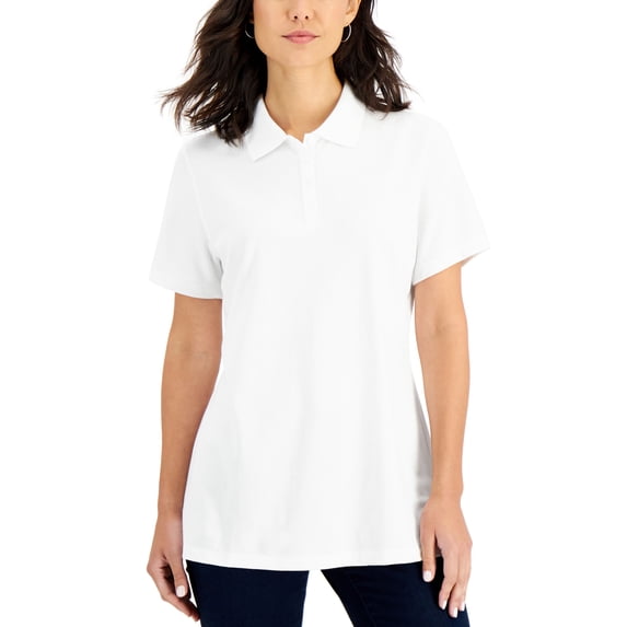 Karen Scott Pique Knit Polo Bright White S