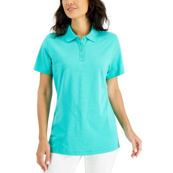 Karen Scott Pique Knit Polo Coastline Teal S