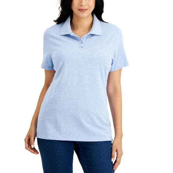 Karen Scott Pique Knit Polo Light Blue Heather 2XL
