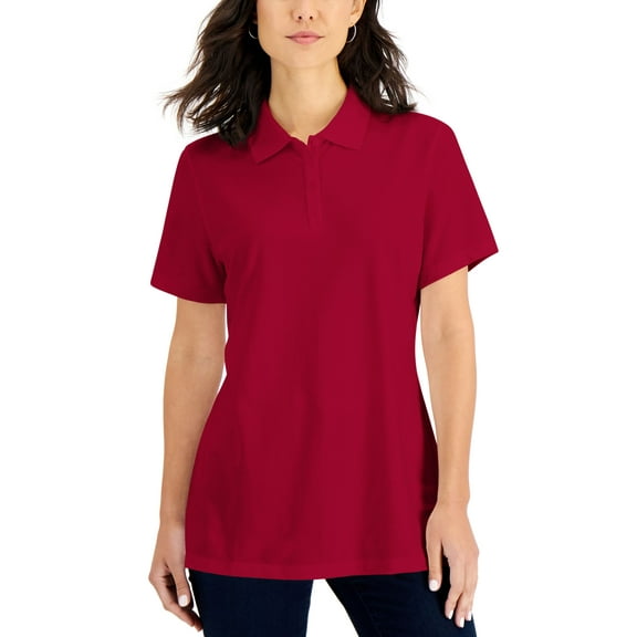 Karen Scott Pique Knit Polo New Red Amore S