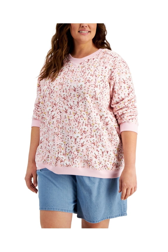 Plus Printed Sweatshirt Boca Blush 0X