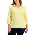 thumbnail image 1 of Karen Scott Plus Size 3/4 Sleeve Cotton Top Citron Aura 1X, 1 of 1