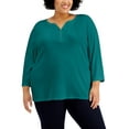 thumbnail image 1 of Karen Scott Plus Size 3/4 Sleeve Henley Top Henley To Jazzy Teal 0X, 1 of 1