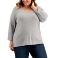 thumbnail image 1 of Karen Scott Plus Size 3/4 Sleeve V Neck Top Smoke Grey Heather 2X, 1 of 1