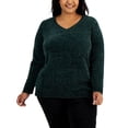 thumbnail image 1 of Karen Scott Plus Size Chenille V Neck Sweater Forest Green 2X, 1 of 1