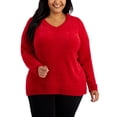 thumbnail image 1 of Karen Scott Plus Size Chenille V Neck Sweater New Red Amore 1X, 1 of 1