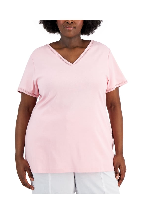 Plus Size Cotton Crochet Trimmed Top Boca Blush 3X