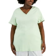 KAREN SCOTT Plus Size Cotton Crochet Trimmed Top Calm Aloe 1X