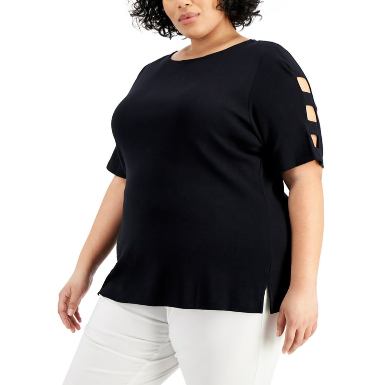 Karen Scott Plus Size Cotton Cutout Sleeve Top Deep Black 3X Walmart