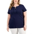 thumbnail image 1 of Karen Scott Plus Size Cotton Lace Up Tunic Intrepid Blue 1X, 1 of 1