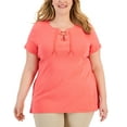thumbnail image 1 of Karen Scott Plus Size Cotton Lace Up Tunic Peony Coral 2X, 1 of 1
