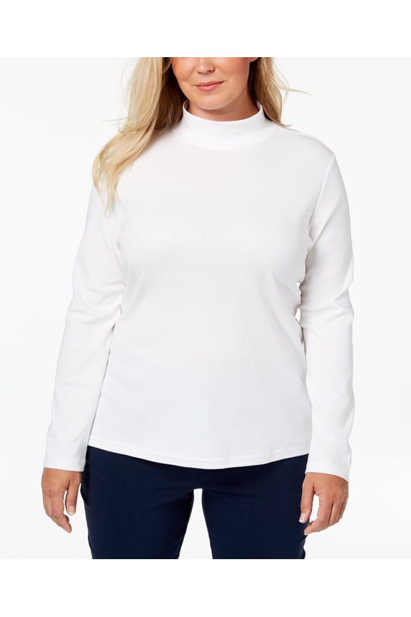 Plus Size Cotton Mock Neck Top Bright White 2X