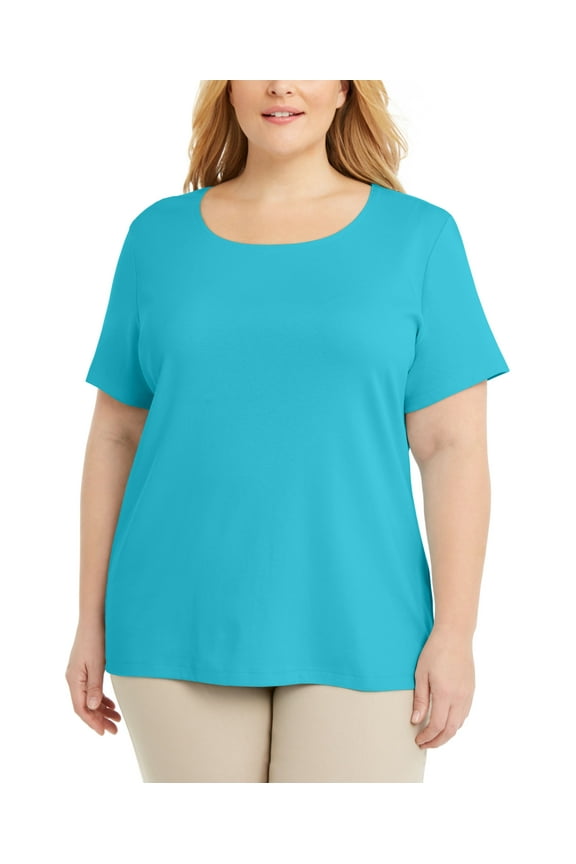 Plus Size Cotton Scoop Neck Top Aqua Oasis 2X