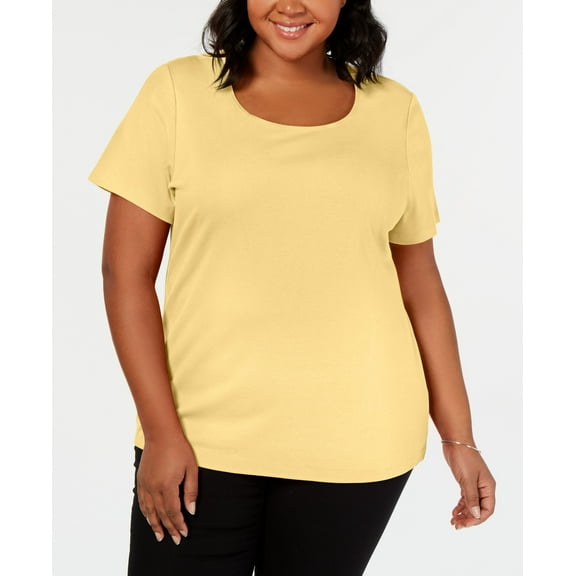 Karen Scott Plus Size Cotton Scoop Neck Top Citron Aura 0X