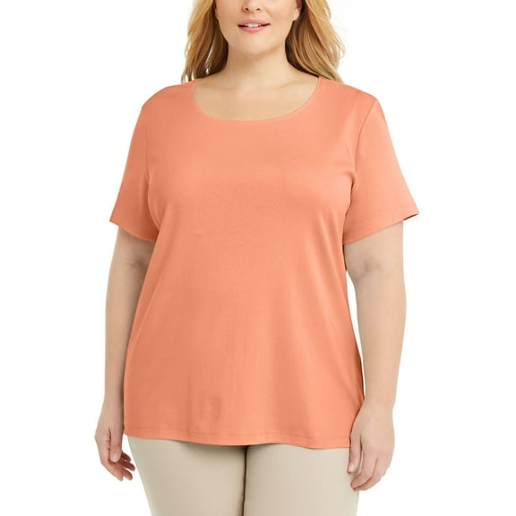Karen Scott Plus Size Cotton Scoop Neck Top Pacific Coral 3X