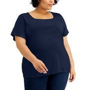 KAREN SCOTT Plus Size Cotton Square Neck Top Intrepid Blue 0X