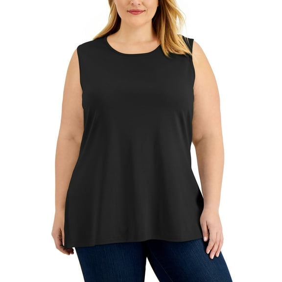 Karen Scott Plus Size Cotton Tank Top Deep Black 2X