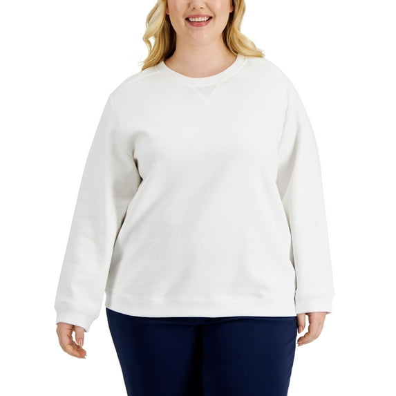 Karen Scott Plus Size Crewneck Sweatshirt Bright White 1X