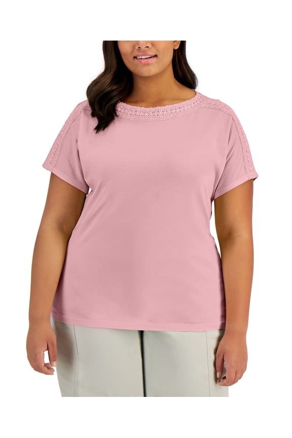 Plus Size Crochet Trim Top Boca Blush 1X