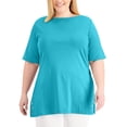 thumbnail image 1 of Karen Scott Plus Size Embellished Hem Top Aqua Oasis 3X, 1 of 1
