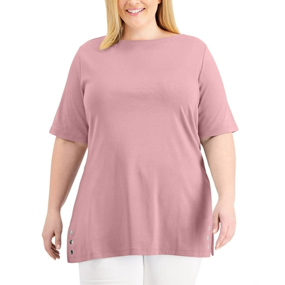 Karen Scott Plus Size Embellished Hem Top Boca Blush 1X