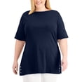 thumbnail image 1 of Karen Scott Plus Size Embellished Hem Top Intrepid Blue 0X, 1 of 1