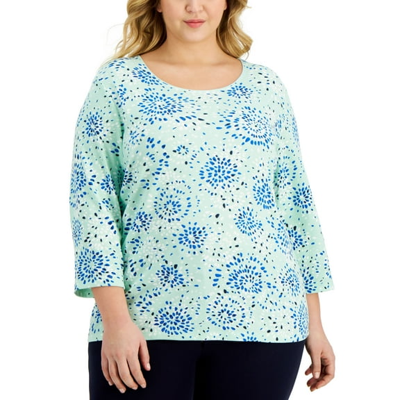 Karen Scott Plus Size Femme Textured Top Aqua Ice 0X
