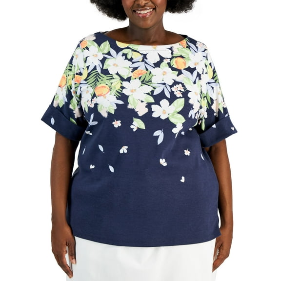 Karen Scott Plus Size Fiji Getaway Top3643 Intrepid Blue 0X