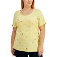 thumbnail image 1 of Karen Scott Plus Size Filigree Flight Printed Scoop Neck Top Citron Aura 1X, 1 of 1