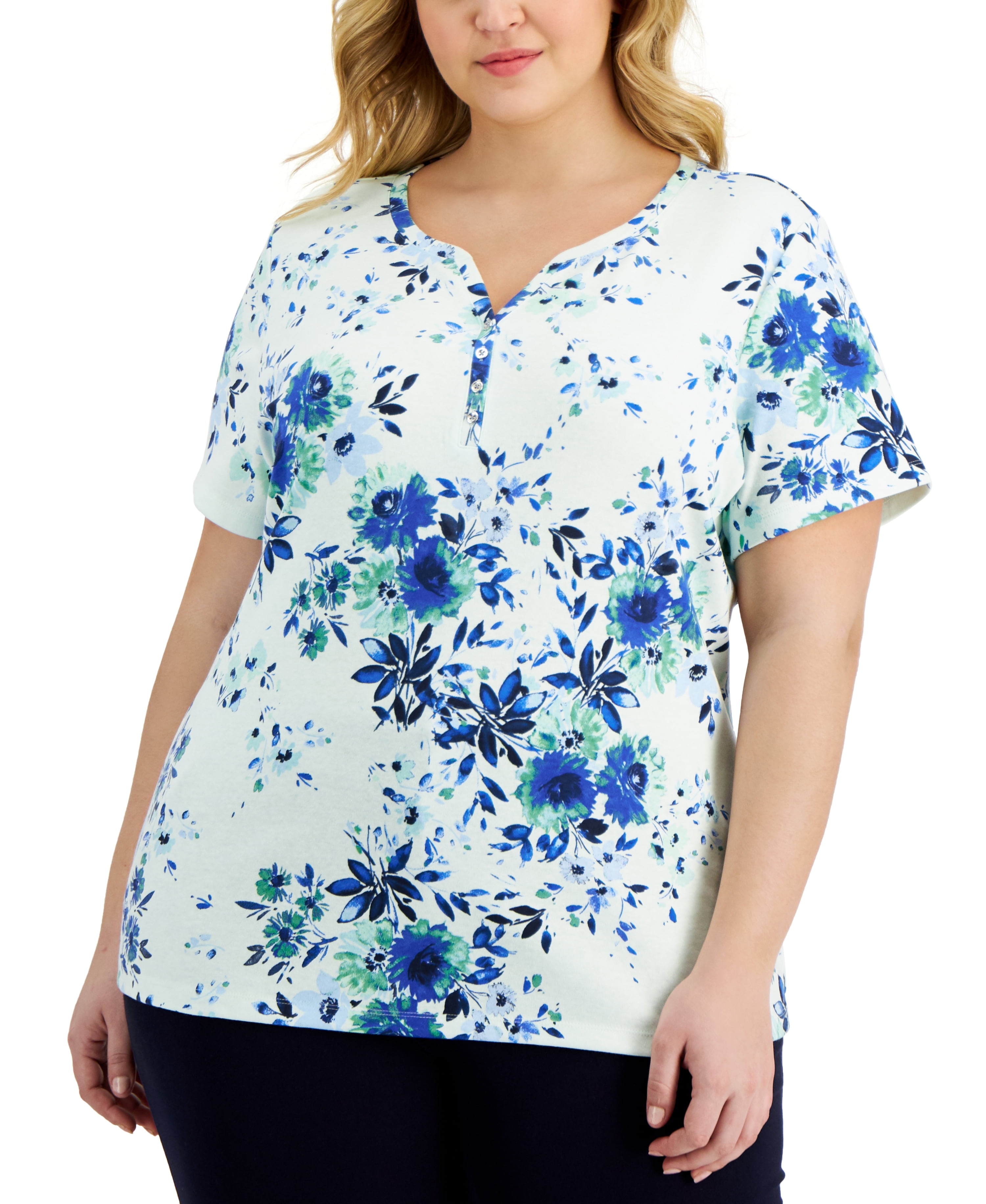 Karen Scott Womens Plus Size Curved Hem Tunic Blue Size 0x main image 1