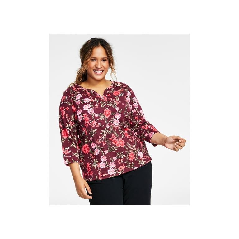 Karen Scott Plus Size Floral Print Top Malbec 2X Walmart