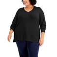 thumbnail image 1 of Karen Scott Plus Size French Terry V Neck Top Deep Black 3X, 1 of 1