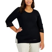 Karen Scott Plus Size Ladder Trim Top Deep Black 2X