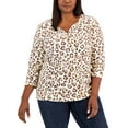 thumbnail image 1 of Karen Scott Plus Size Leopard Print Henley Top Pebble 3X, 1 of 1