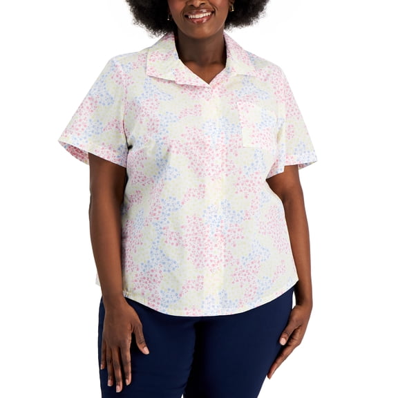 Karen Scott Plus Size Mini Meadow Shirt Citron Aura Combo 2X