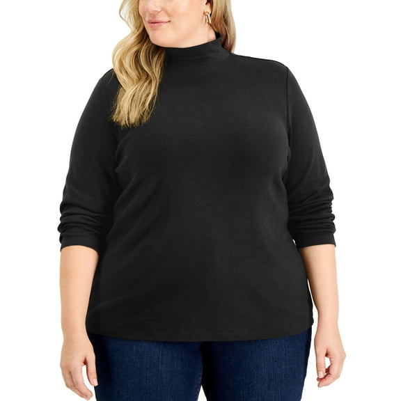 Karen Scott Plus Size Mock Neck Top Deep Black 3X