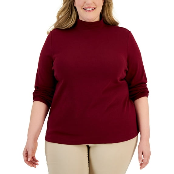 Karen Scott Plus Size Mock Neck Top Malbec 1X