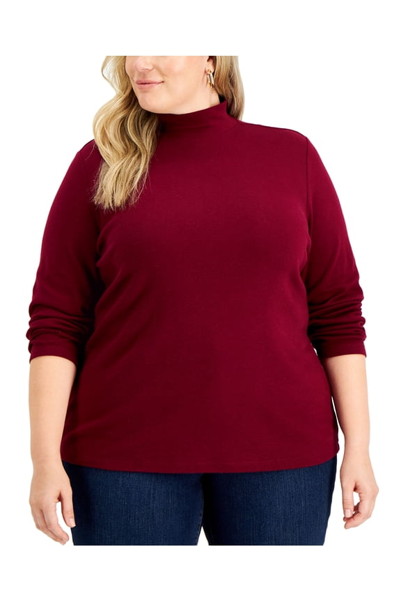 Plus Size Mock Neck Top Merlot 3X