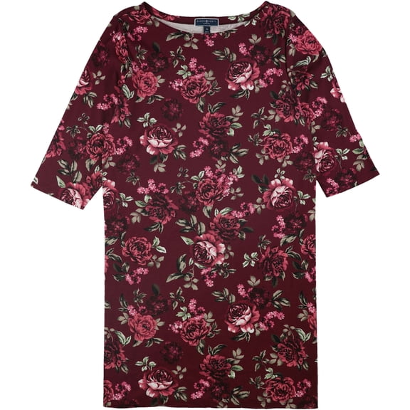 Karen Scott Womens 3/4 Daphne Boat A-line Dress, Red, 0X