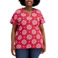 thumbnail image 1 of Karen Scott Plus Size Printed Split Neck Henley Top New Red Amore 0X, 1 of 1