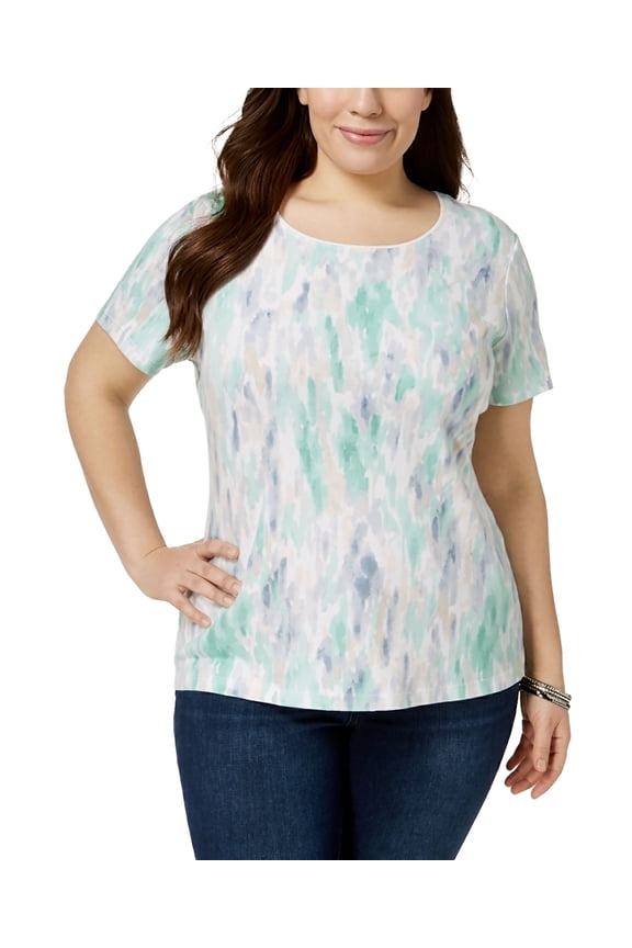 Plus Size Printed T-Shirt Bermuda Palm Combo 1X
