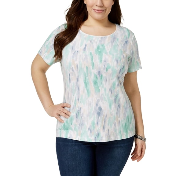 Karen Scott Plus Size Printed T-Shirt Bermuda Palm Combo 1X