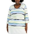 thumbnail image 1 of Karen Scott Plus Size Sasha Stripe 3/4 Sleeve Top Calm Aloe 0X, 1 of 1